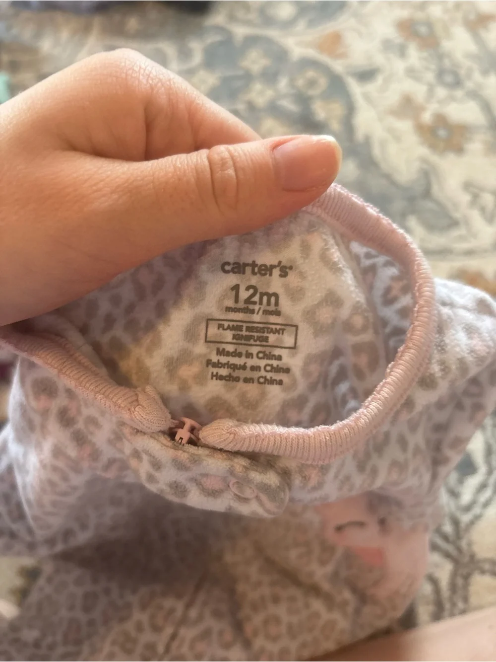 Carter's Gray Leopard Print Footed One-Piece with Pink Cat Applique